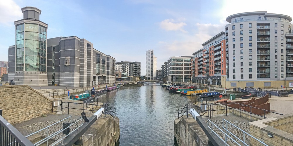 Leeds Dock waterfront and surrounding buildings