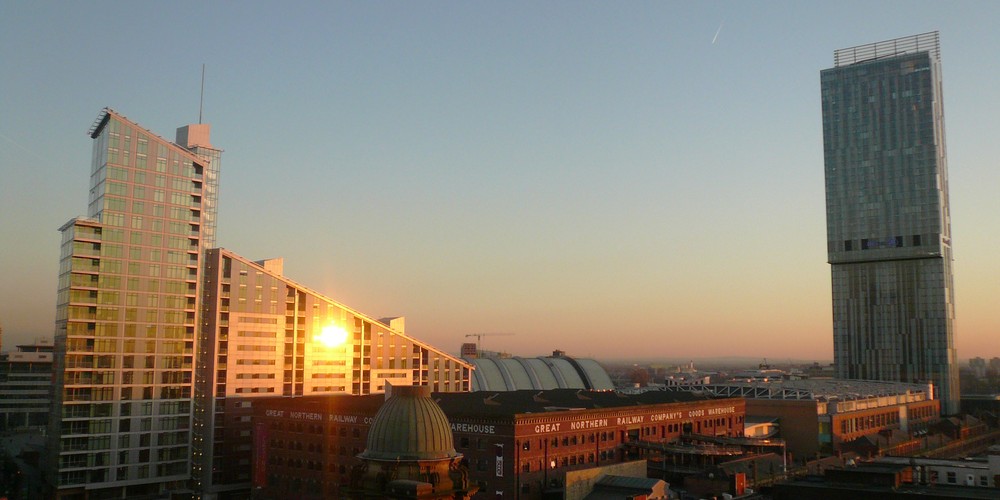 Manchester city view with Great Northern Warehouse and Beetham Tower